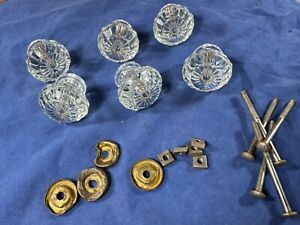 6 Beautiful Antique Drawer Or Door Glass Pulls Cabinet Buffet Vanity Hardware