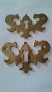 Antique Vintage Brass Skeleton Key Hole Covers Escutcheon Hardware Lot Of 2