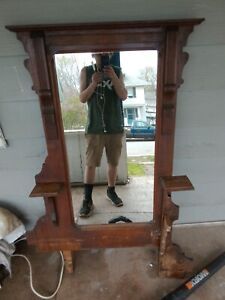 19th Century Victorian Walnut Pier Mirror Hand Carved And Ornate Refinished 