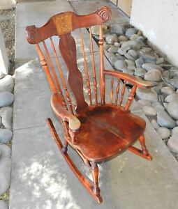 Stickley Brothers Grand Rapids C 1900 Marquetry Spindle Windsor Rocking Chair