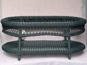 New Mcm Vintage Esthern Patio Wicker Rubber Oval Coffee Table No Glass