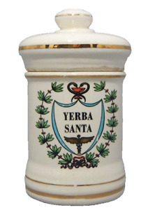 Vintage Antique Porcelain Apothecary Jar C1850 1880 Yerba Santa