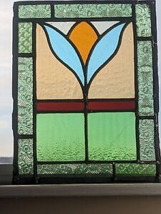 Pretty Compact English Victorian Stained Glass Panel