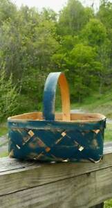 Primitive Basket Painted Old Blues For A Great Antique Look