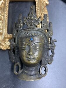 Chinese Tibetan Bronze Buddha Head From Qing Dynasty