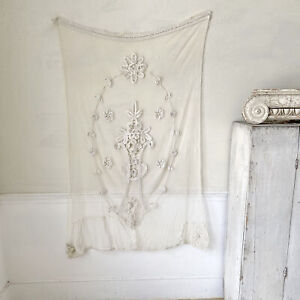 57x46 Antique French Net Curtain Crochet Lace Drape Wall Hanging Shabby Lovely