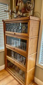 Vtg Mission Arts Crafts Style Oak Barrister Lawyer Bookcase W Leaded Glass