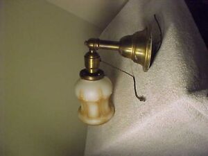 Early Electric Brass Wall Sconce With Antique Shade 2 1 4 Fitter