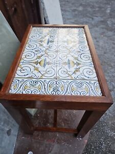 Vintage Mid Century Modern Reclaimed English Tile Top Side Table With History