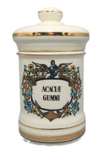 Vintage Antique Porcelain Apothecary Jar C1850 1880 Acaciae Gummi