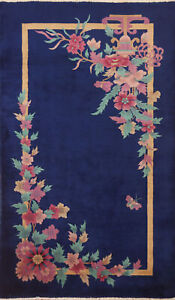 Vegetable Dye Art Deco Royal Blue Oriental Chinese Handmade Rug Area Carpet 4x7