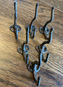 6 Double Old Coat Hooks School Farm House Hangers Decorated Rustic Iron