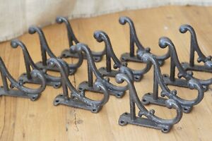 12 Rustic Coat Hooks Antique Style Cast Iron 4 5 Wall Double Restoration Brown