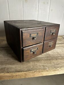 Antique 4 Drawer Oak Wood Card Catalog Cabinet Industrial Office Study Macey