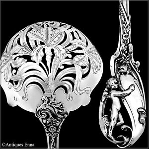Canaux Masterpiece French Sterling Silver Sugar Sifter Spoon Cherub