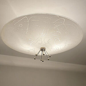 219c Vintage Ceiling Light Fixture Midcentury Modern Mcm Glass Shade Chair Table