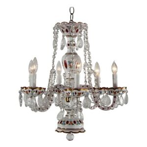 Cranberry Cut To Clear Bohemian Six Light Crystal Chandelier 20thc