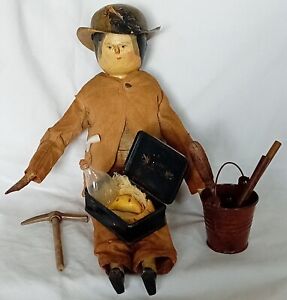 Fabulous Unique 16 19th C Grodnertal Jointed Peg Male Doll Dressed As A Miner