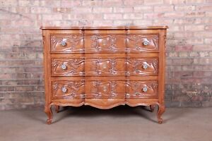 French Provincial Louis Xv Carved Oak Three Drawer Commode Or Bachelor Chest