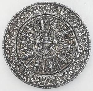 Sri Lankan Indian Antique Solid Silver Repousse Dish 19th Century