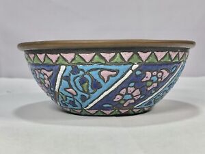 Antique Islamic Copper Enamel Mosaic Style Bowl