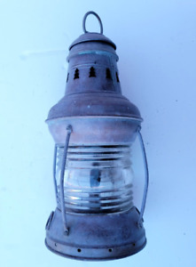 1990 S Antique Original Maritime Lantern Clear Glass Lens Triplex Nautical 