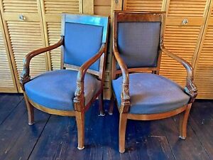 Two Antique French Empire Mahogany Armchairs