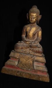 Antique 19c Detachable Mount Seated Wood Buddha Figure From Thailand