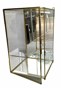 Vtg Glass Brass Wall Mount Hinged Door Display 12 X 7 X 7 Mirrored Back