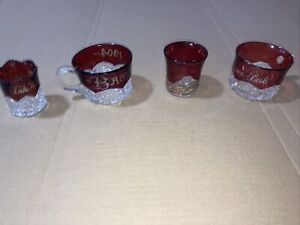 Vintage Ruby Red Souvenir Etched Glasses One Marked 1904 Lot Of 4 