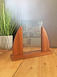 Antique 1930 S Arched Art Deco Teak Wood Glass Desk Photo Picture Frame Scandi