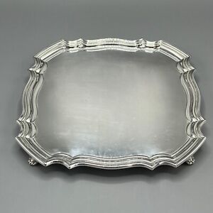 Antique Silver Plated Square Cocktail Salver Tray Walker Hall Footed English