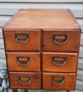 Antique Oak Card Catalog 6 Drawer Library Apothecary Cabinet Wood File Cabinet