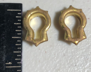 Pair Of Vintage Old Solid Brass Fancy Small Escutcheons Key Hole Keyhole Inserts