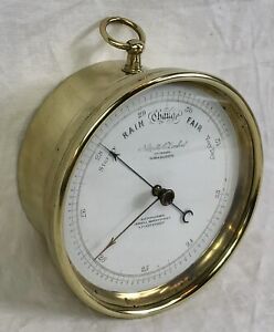 Antique Negretti Zambra London Barrel Barometer Brass Maritime Nautical