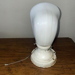 Vtg Bathroom Sconce Porcelain Socket Light Fixture Milk Glass Shade Pull Chain