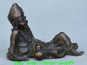 3 9 Old Chinese Dynasty Bronze Folk Temple Jigong Gourd Mad Monk Buddha Statue