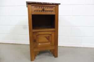 French Antique Wooden Bedside Nightstand Bedside Cabinet Marble Top Art Deco