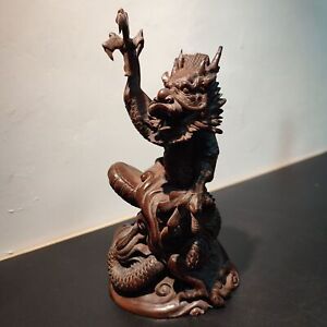 Chinese Antique Wooden Carvings Dragon Wood Carving Statue Oriental Home Decor