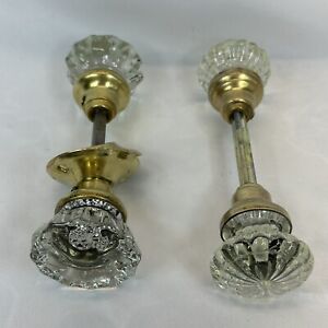 Lot Of 2 Vintage Glass Door Knobs Brass Hardware 12 Pt Crystal 18 Pt Daisy