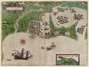 1585 Sir Francis Drake Cartagena Sea Monster Map 18x24
