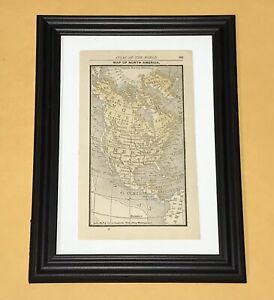 1883 Antique Historical North America Map Color Framed Detailed Nice Gift