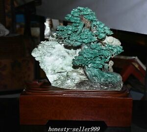 11 China Natural Dushan Jade Carved Pine Tree House Bridge Landscape Statue