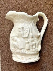 Old Staffordshire Antique Pitcher Pilgrim Gipsey Parian Ware Nice Patina 1858
