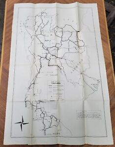 Vintage 1940s 50 Road Map Of Thailand Map