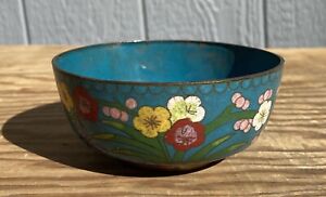 Antique Qing Dynasty Republic Era Period Chinese Cloisonne Floral Bowl China