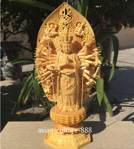 17 China Wood Carving 1000 Arms Avalokiteshvara Of Goddess Buddha Lotus Statue