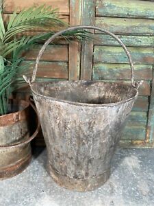 Vintage Old Galvanised Metal Fire Bucket Garden Planter