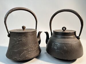 Set Of Two Antique Japanese Iron Teapot