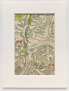 Antique 1930s London Map Mounted Colour Hampstead Golders Green 2